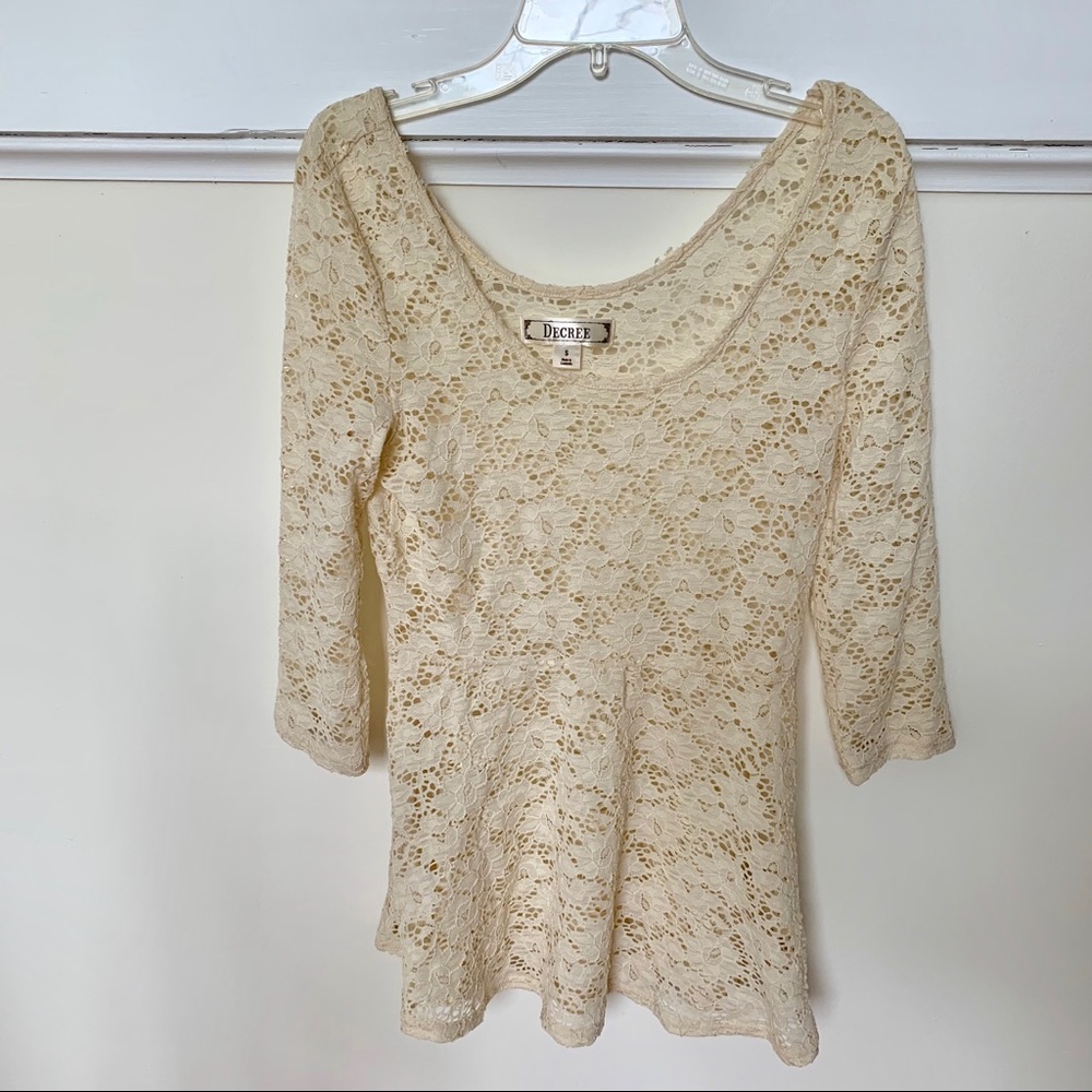 Cream Lace Peplum Top with 3/4 Sleeves